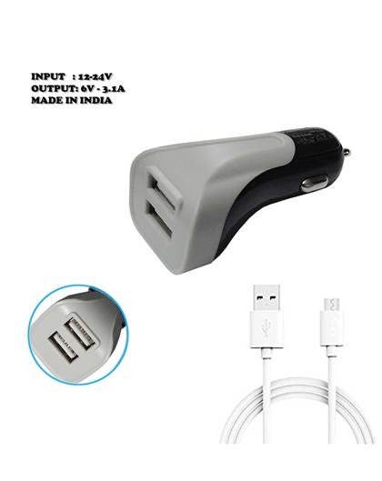 RRTBZ Dual Port Car Charger with 3.1 Amp for All Android and IOS Devices with Micro USB Cable