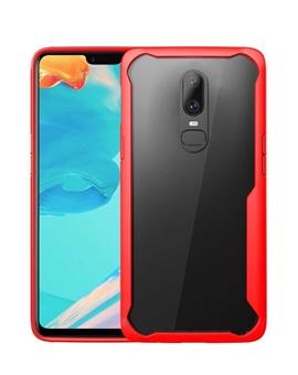 TBZ Transparent Hard Back with Soft Bumper Case Cover for OnePlus 6 - Red