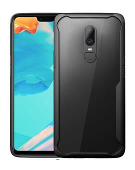 TBZ Transparent Hard Back with Soft Bumper Case Cover for OnePlus 6 - Black