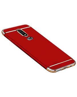 TBZ Ultra-thin 3 in 1 Anti-fingerprint Shockproof Resist Cracking Electroplate Metal Texture Armor PC Hard Back Case Cover for OnePlus 6 -Red
