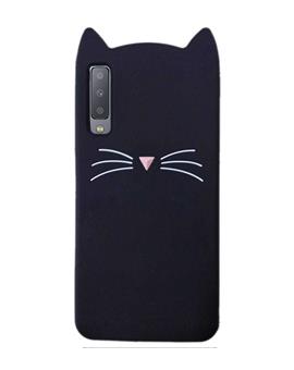 Samsung Galaxy A7 2018 - Cat Cartoon Soft Rubber Silicone Back Case Cover for Samsung Galaxy A7 (2018) -Black