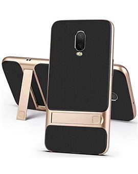 RRTBZ Dual Layer Armor PC Frame TPU Shock Proof Silicone Kickstand Back Cover Case for OnePlus 6T -Golden