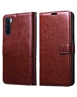 Foldable Wallet Flip Cover Case for OnePlus Nord -Brown