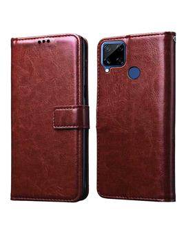 Foldable Wallet Flip Cover Case for Realme Narzo 20 / Realme C15 / Realme C12 -Brown