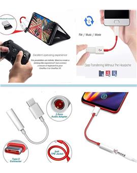 OTG Adapter Type C USB + Type-C to 3.5mm Jack Audio for Oneplus/Xiaomi/Samsung Galaxy | OTG Splitter USB-C 3.1 OnePlus 8 7 pro7t/6t/6/3T/5/5T USB C Converter Data Adapter Support Pen Drive