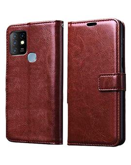 Wallet Flip Cover Case for Infinix Hot 10 -Brown