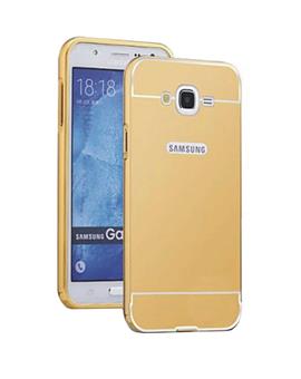 TBZ Metal Bumper Acrylic Mirror Back Cover Case for Samsung Galaxy J7 2016 -Golden