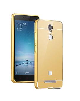 TBZ Metal Bumper Acrylic Mirror Back Cover Case for Xiaomi Redmi Note 3 -Golden